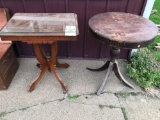 Walnut ant. lamp table - drum stand