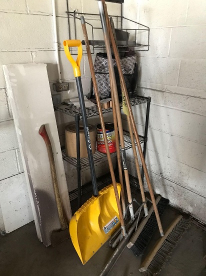 Shop brooms and squeegee - metal shelf