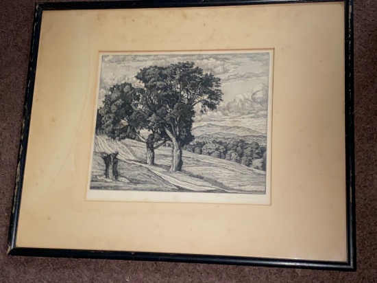 Signed Luigi Luciano original etching, 20.5 x 16.5 frame, approx. 12 x 10 etching size.