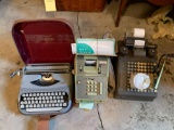 Typewriter, vintage calculators