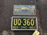 Wooster Buckeye State License Plate and 1953 Ohio Plate
