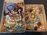 2 boxes of costume jewelry, bracelets, earrings, necklaces