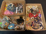 2 boxes of costume jewelry, bracelets, earrings, necklaces