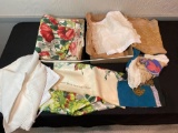 2 boxes of linens, material