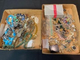 2 boxes of costume jewelry, bracelets, earrings, necklaces