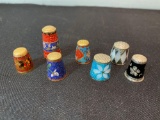 Cloisonne thimbles, 1 marked sterling silver