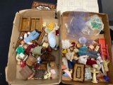 2 boxes of dolls and dollhouse furniture