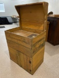 Folk art mustard yellow painted dry sink made of wood soap crates