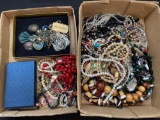 2 boxes of costume jewelry mostly necklaces, some sterling
