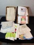 2 boxes linens, lace, table coverings