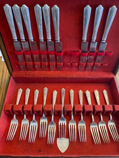 20-Pc. Partial set sterling flatware, (11) forks & (9) knives, 1926 patent.