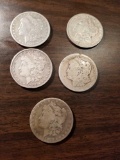 Morgan dollars, 1880o, 1881o, 1890, 1900o, one unreadable. Bid x 5