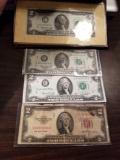 $2 bills, one red seal. Bid x 4