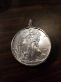 2021 American Eagle silver dollar set in necklace pendant