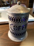 Early coffee tin with cobalt glass insert