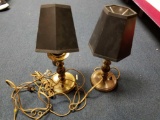 Pair brass table lamps