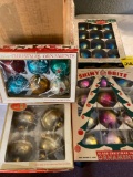 4 boxes vintage Christmas ornaments, shiny brite