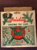 Window candles, vintage Christmas tree stand, tree skirt