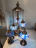 Beautiful mosaic glass lamp set, 1 large lamp and 2 smaller accent lamps, all work