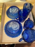 Shirley Temple blue glass bowls and cups