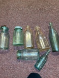 Old antique bottles, Akron Ohio, 1861 fruit jar, dairy bottle