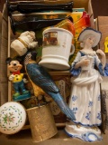 Space case, Limoges, mustache mug milk man, Lenox, 1960 Mickey Mouse figure, and more