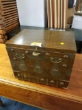 Oriental style wood box with brass decor