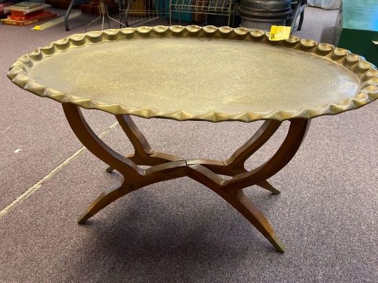 Wood and brass small side table/coffee table, top not attached to base