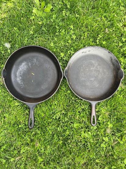 2 cast iron skillets Griswold 9 Erie PA unknown 10?