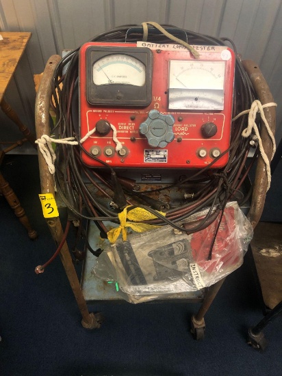 Battery load tester with instruction manual and cart
