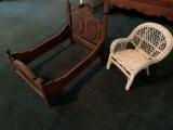 Doll bed frame and wicker chair