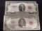 Red Seal Notes, 1953 $2 Dollar & 1963 $5 Dollar