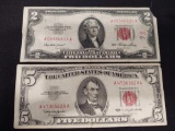 Red Seal Notes, 1953 $2 Dollar & 1963 $5 Dollar