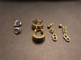 (2) Gold Earrings Marked 14K, Gold Earrings with Blue Accent Marked 10K