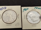 1947 D Walking Liberty Half & 1960 Franklin Half