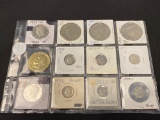 Assorted coins, Eisenhower Dollars, Kennedy Half Dollars, Roosevelt Dimes