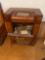 Early cabinet radio record player, wall phone radio