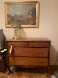 Depression era dresser, touch lamp and picture 