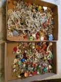 2 boxes assorted costume jewelry, earrings, necklaces