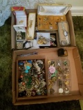 2 boxes costume jewelry, earings, necklaces, broaches