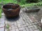 Steel Firepit, (2) Concrete Planters