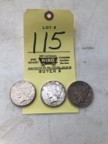 3 Peace silver dollars. All 1922