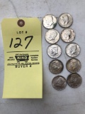 10 Kennedy silver half dollars