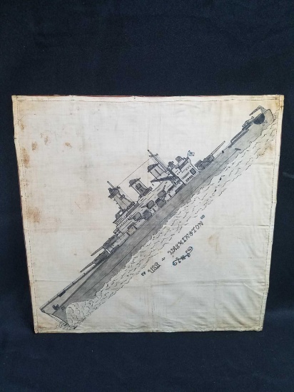 ISS Washington handmade hankerchief mounted on board, 17x 17 inches