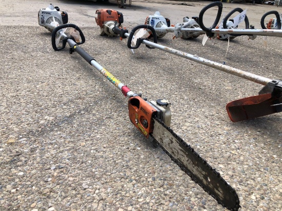 STIHL Gas pole trim saw. Runs