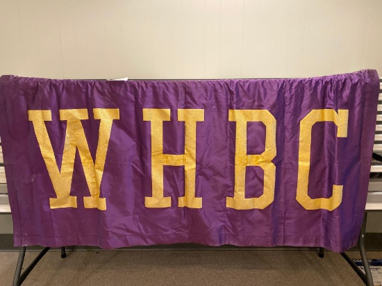 WHBC radio station banner used at sporting events.