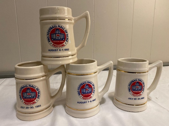 Pro Football HOF Festival mugs (1982, 1983, 1987, 1988).