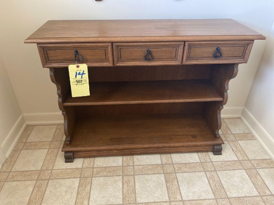 Foyer cabinet w/ 3 drawers & bookshelf, 40" w by 13" deep.