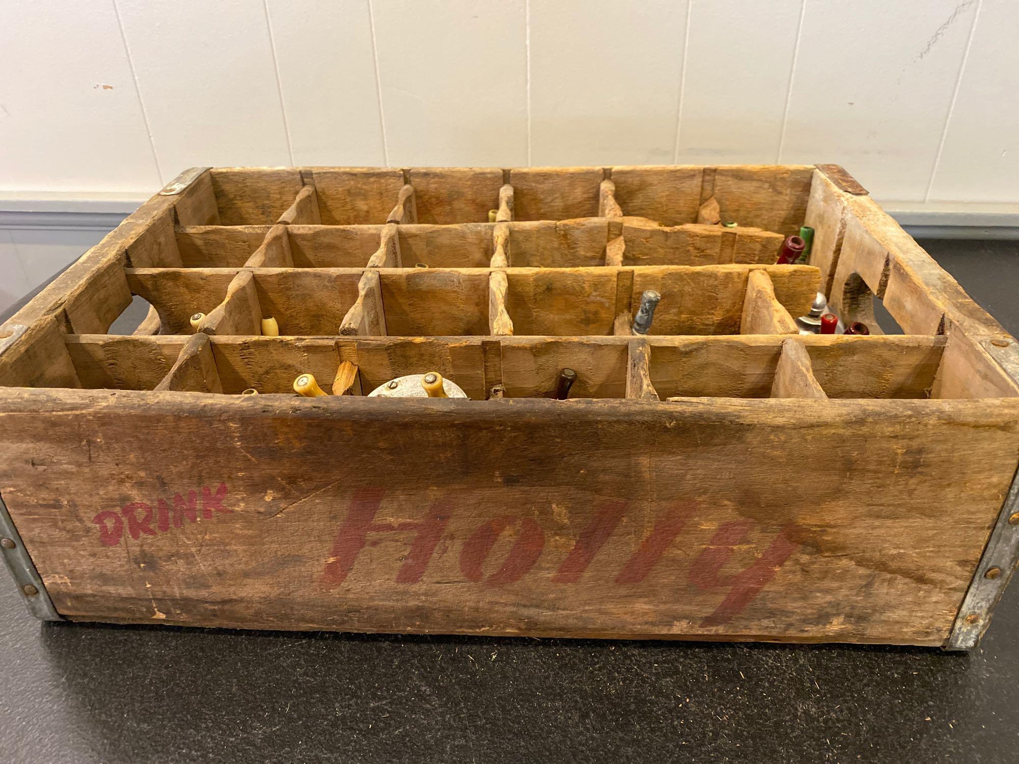 Old Drink Holly wooden crate w/ (24) old metal