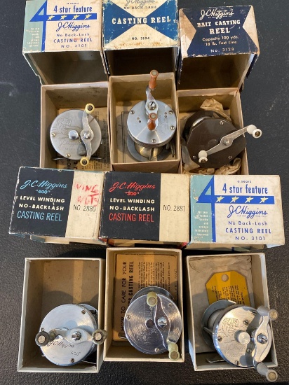 (6) J. C. Higgins reels (#2880, 2881, 3101, 3104, 3128).